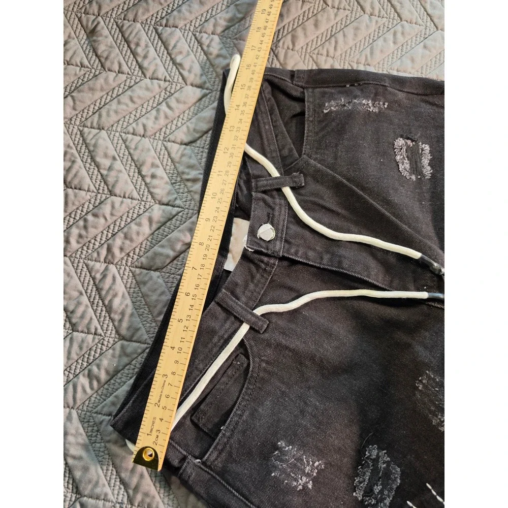 Sora Cruel Fate Distressed Cargo Pants Black Denim Heart Embroidery Mens Large